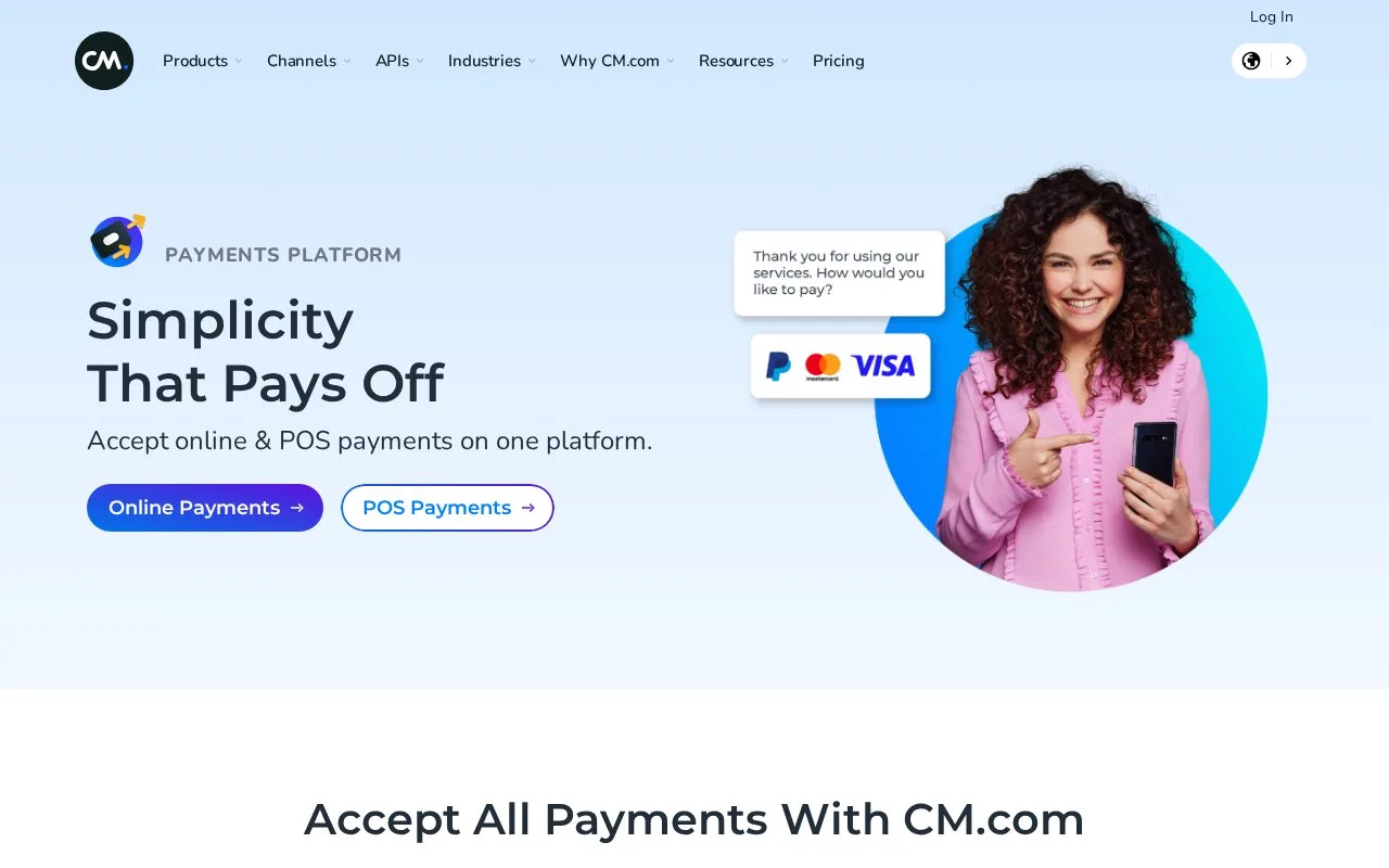 Screenshot of the CM.com Payments homepage
