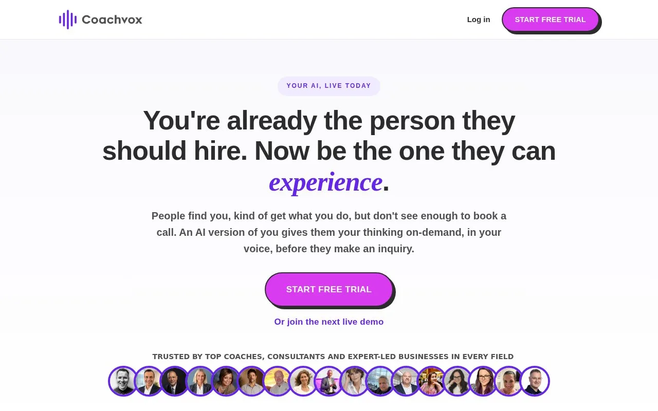 Screenshot of the Coachvox homepage
