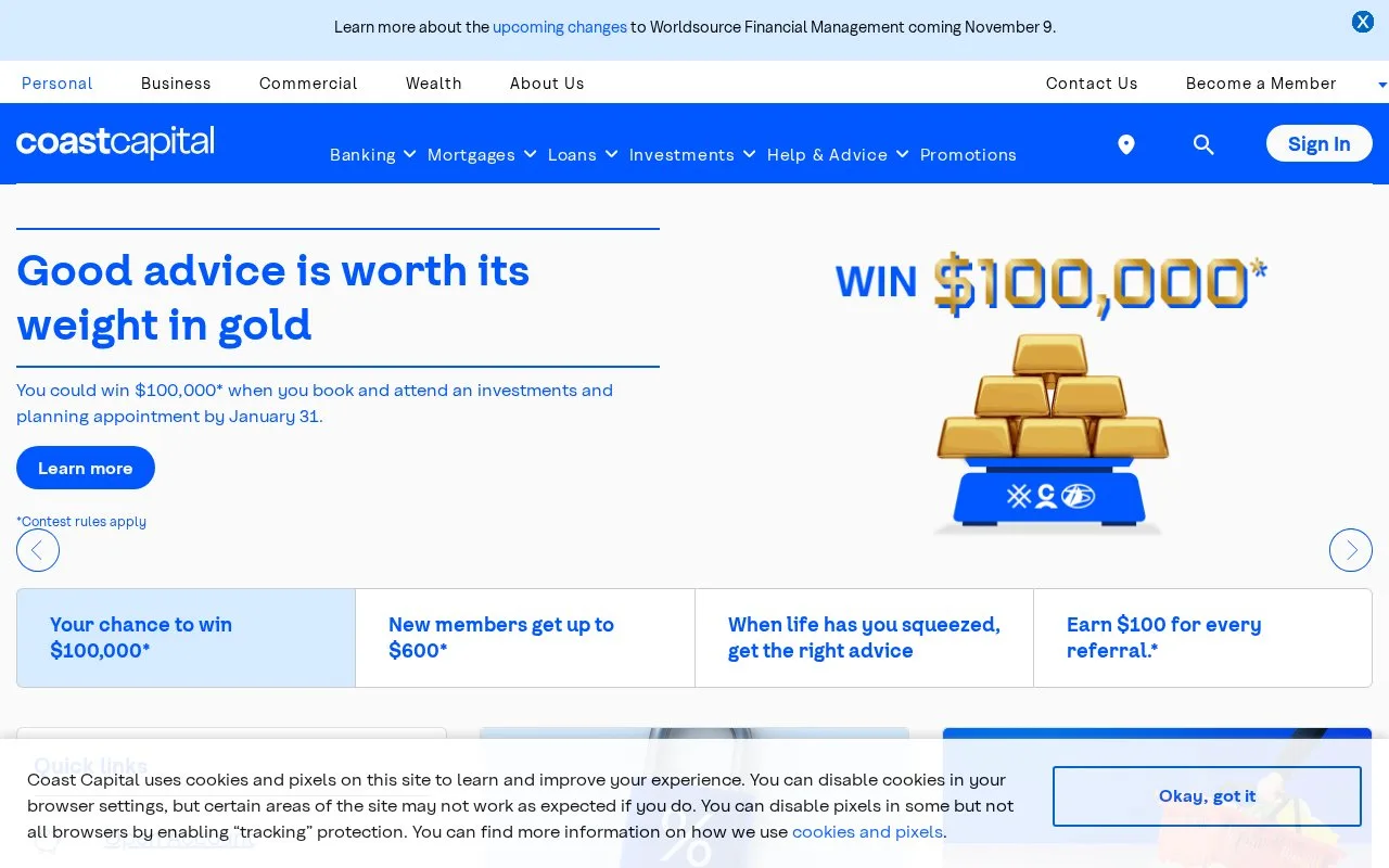 Screenshot of the Coast Capital homepage