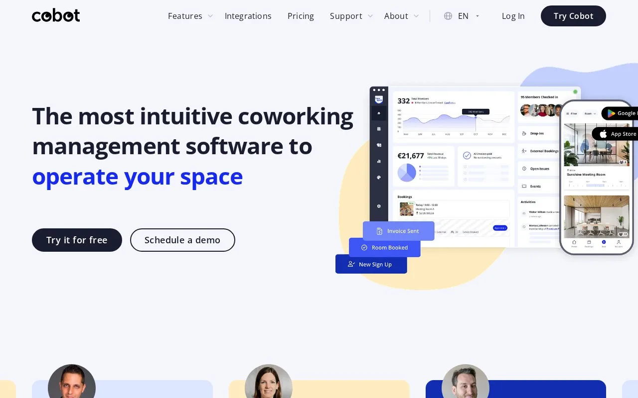 Screenshot of the Cobot homepage