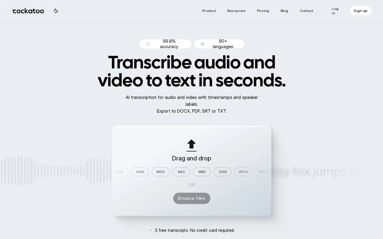 Screenshot of the Cockatoo homepage