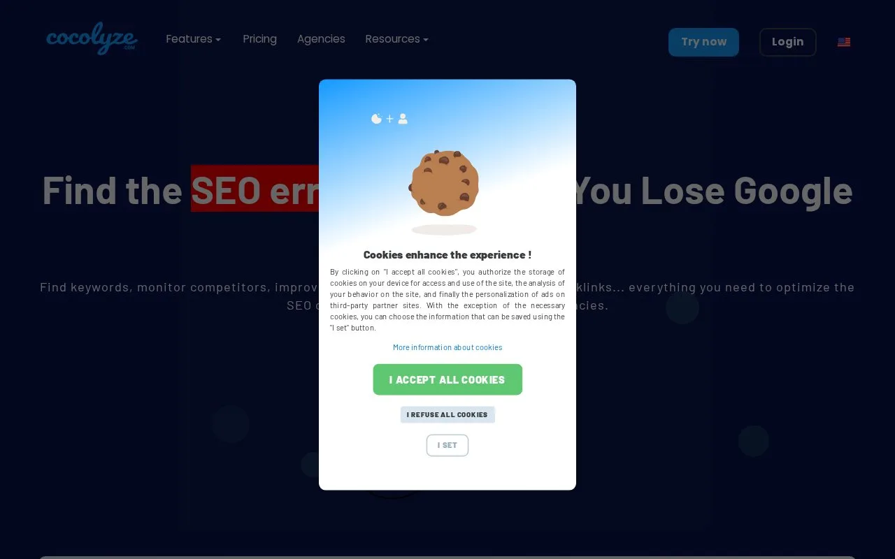 Screenshot of the Cocolyze homepage