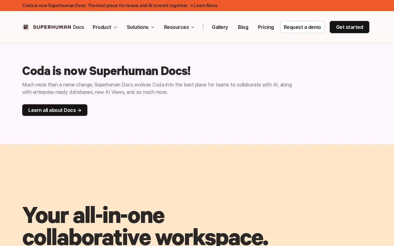 Screenshot of the Coda homepage