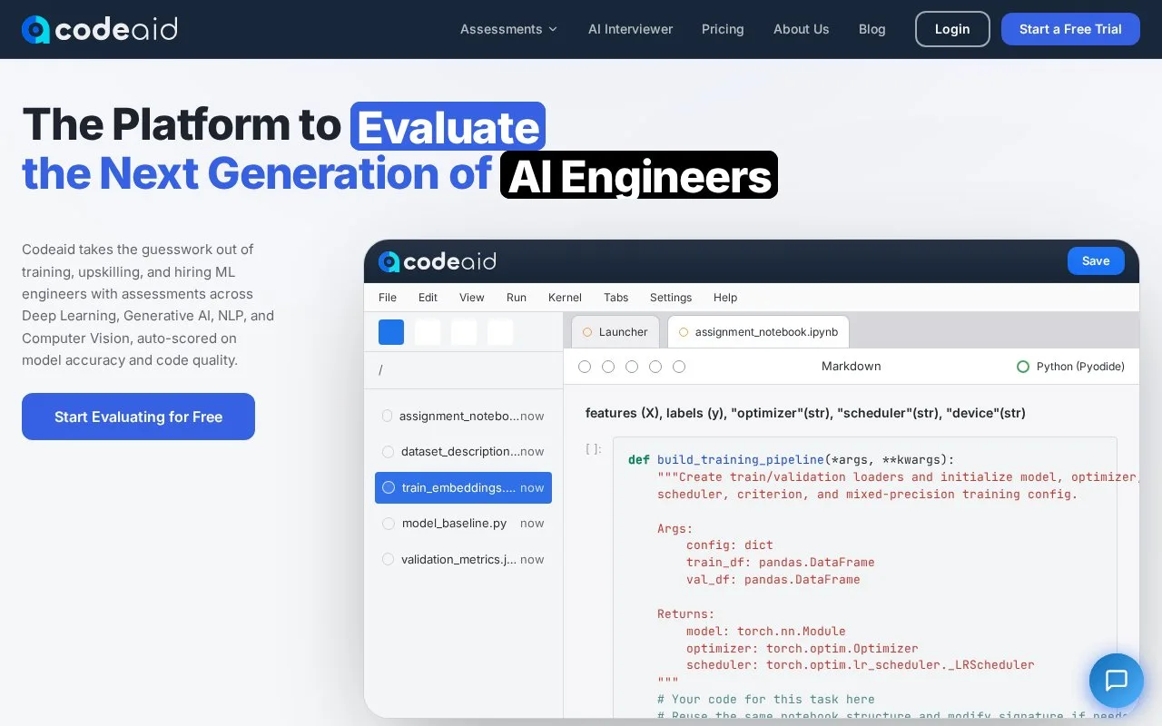 Screenshot of the Codeaid homepage
