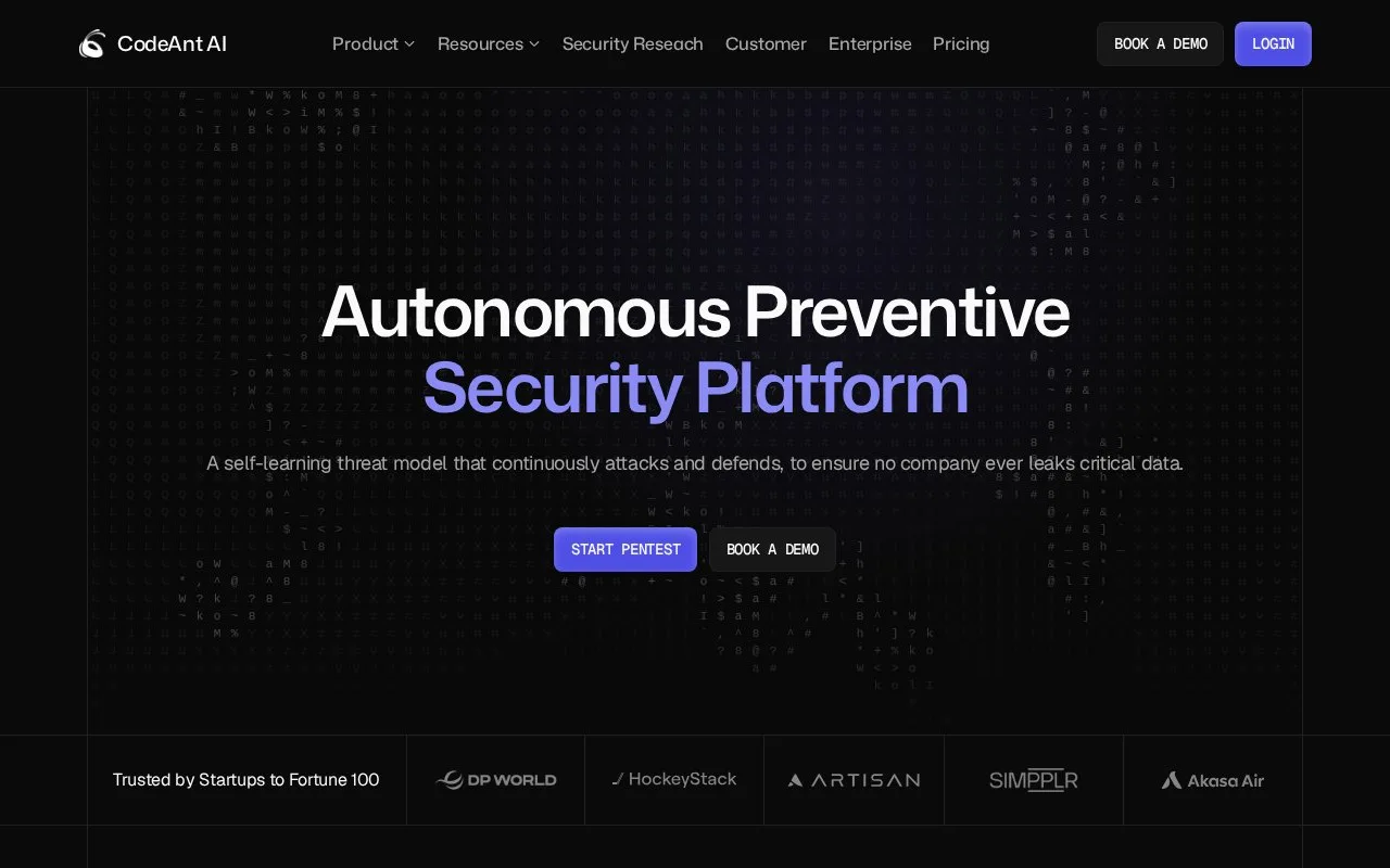Screenshot of the CodeAnt AI homepage