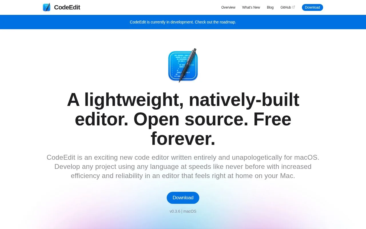 Screenshot of the CodeEdit homepage