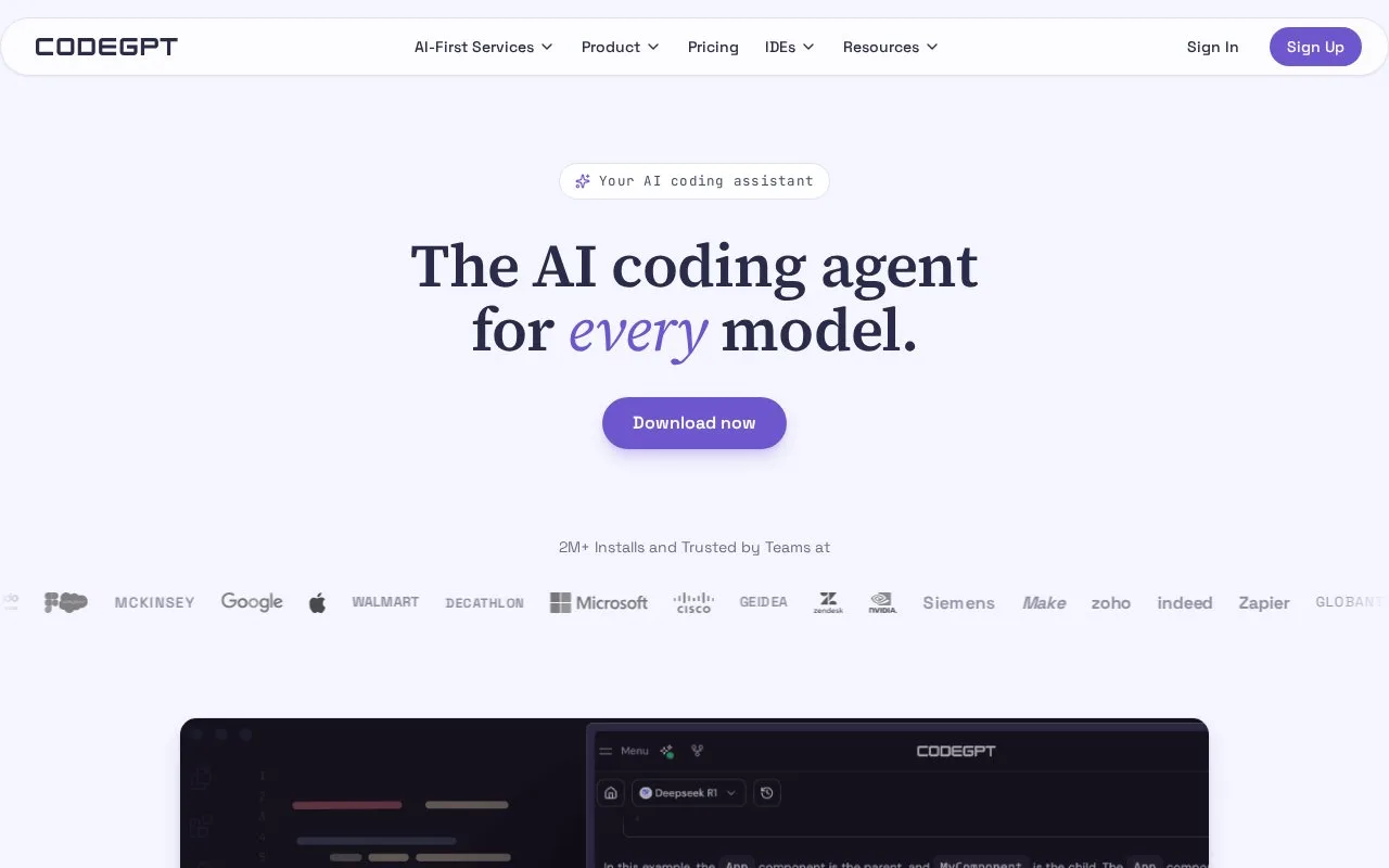 Screenshot of the CodeGPT homepage
