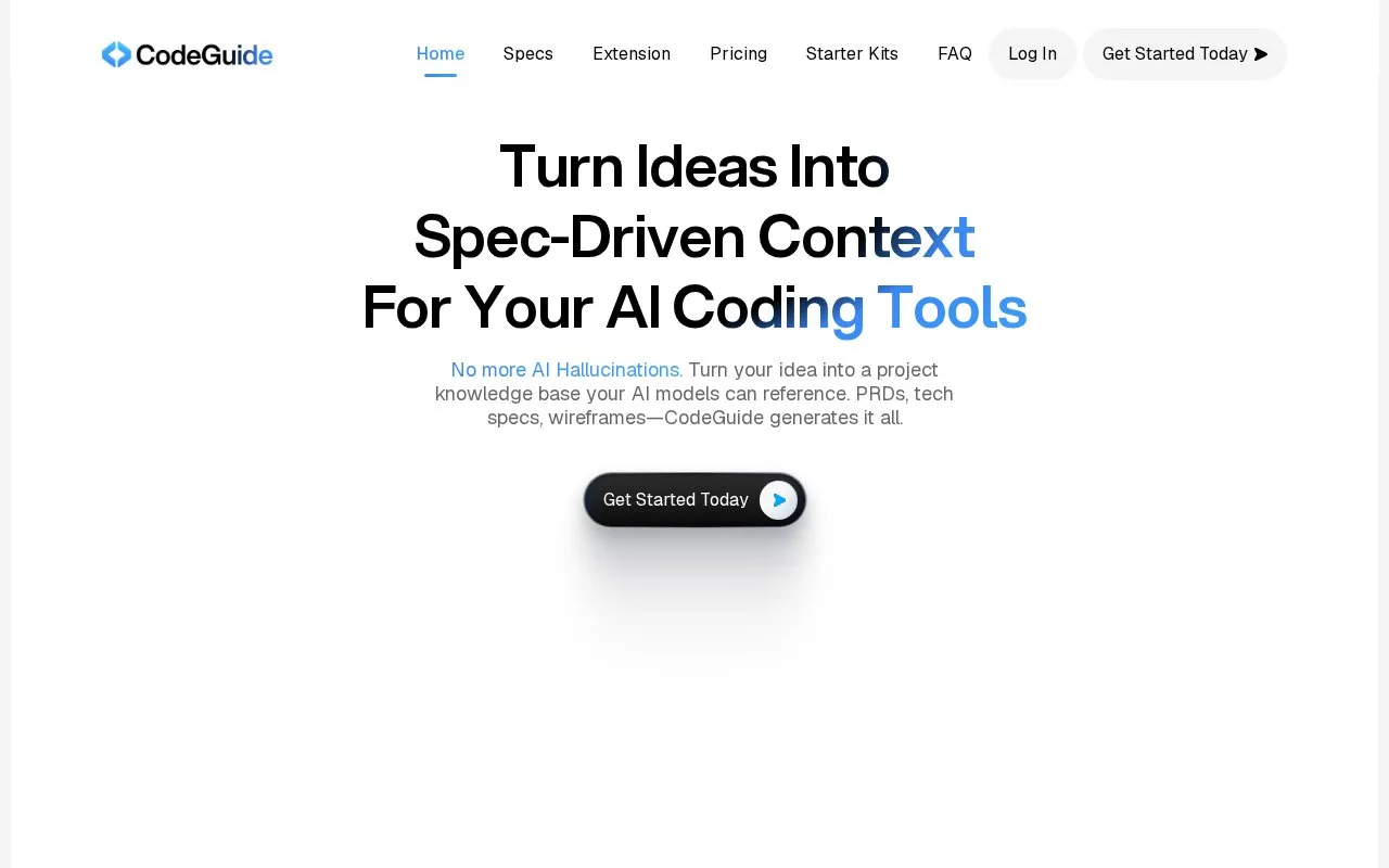 Screenshot of the CodeGuide homepage