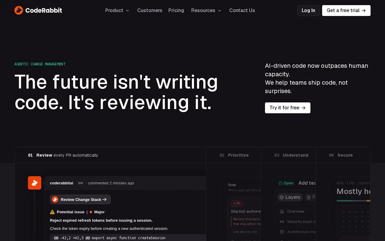 Screenshot of the CodeRabbit homepage