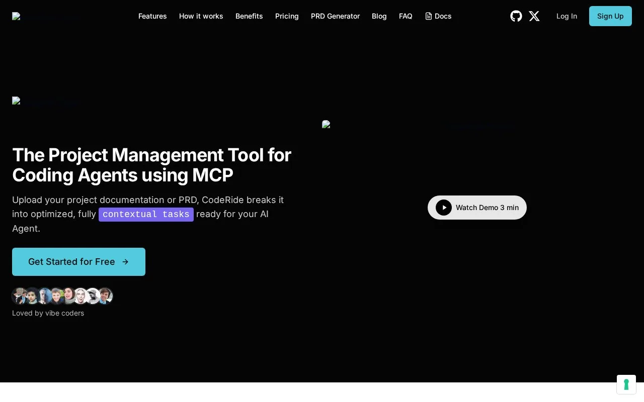 Screenshot of the CodeRide homepage