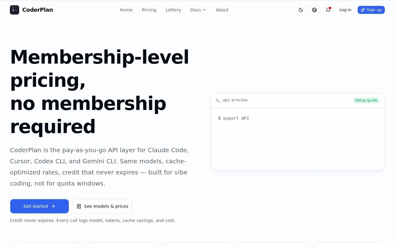 Screenshot of the CoderPlan homepage