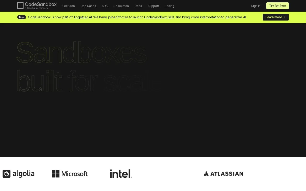 Screenshot of the CodeSandbox homepage