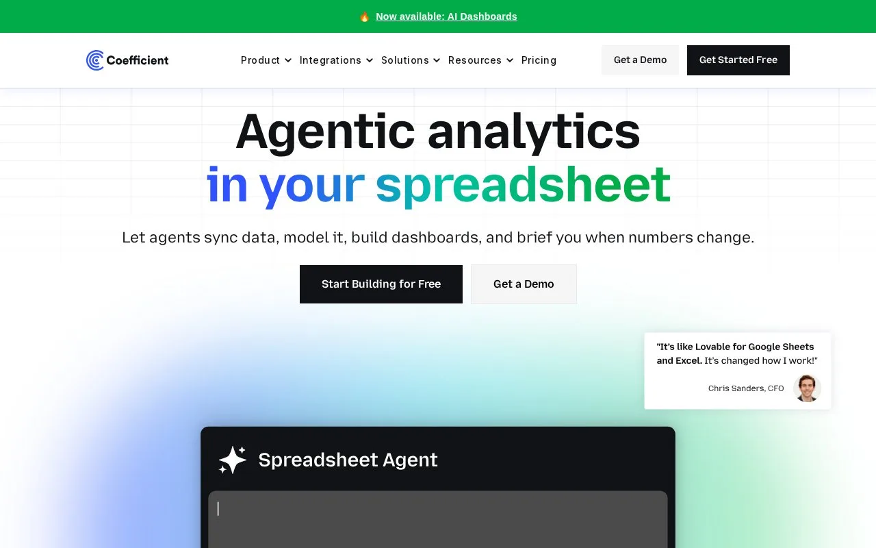 Screenshot of the Coefficient homepage