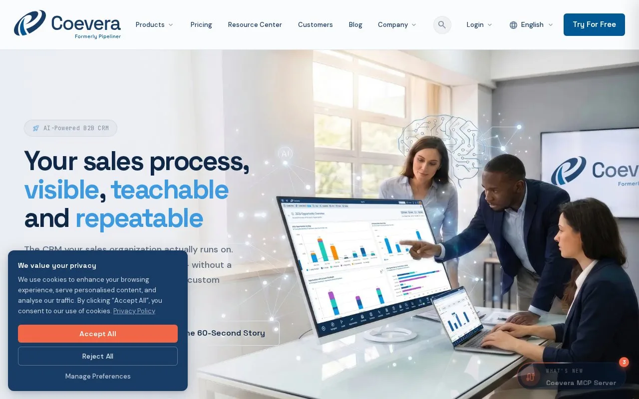 Screenshot of the Coevera homepage