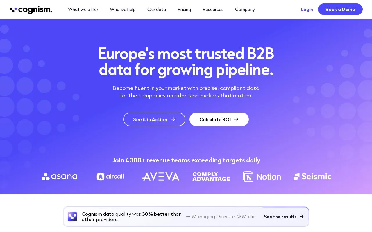 Screenshot of the Cognism homepage