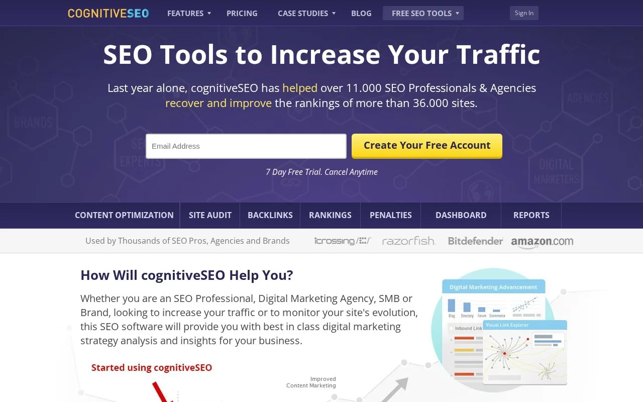 Screenshot of the cognitiveSEO homepage