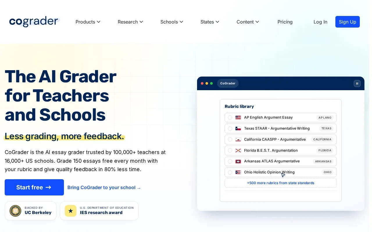 Screenshot of the CoGrader homepage