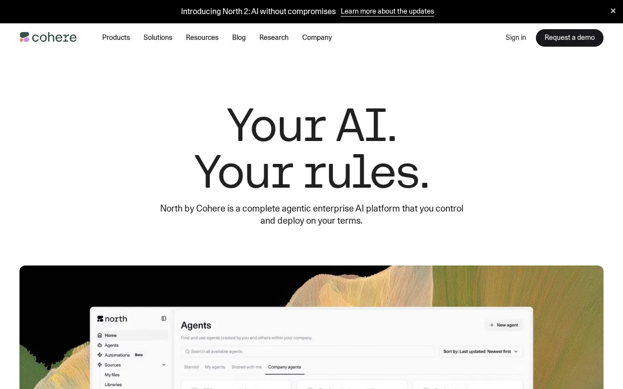 Screenshot of the Cohere homepage