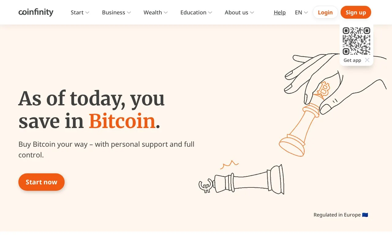 Screenshot of the Coinfinity homepage