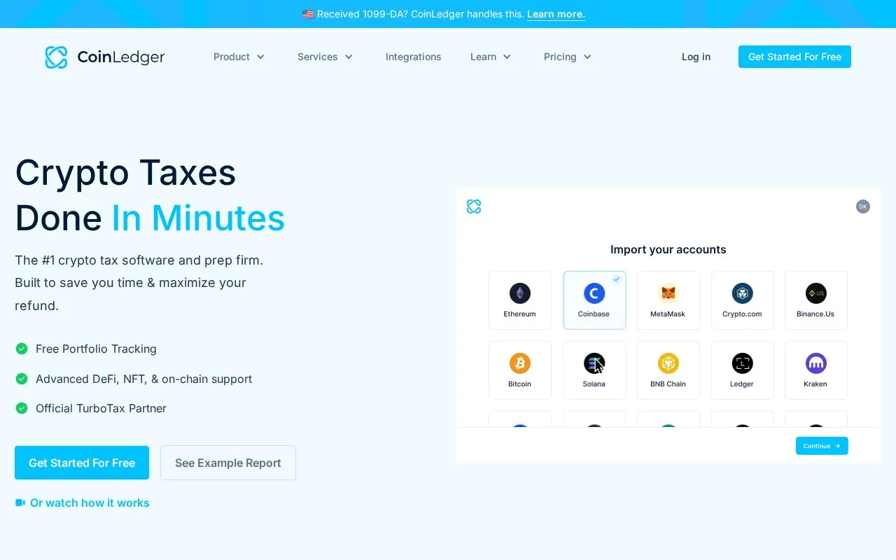 Screenshot of the CoinLedger homepage