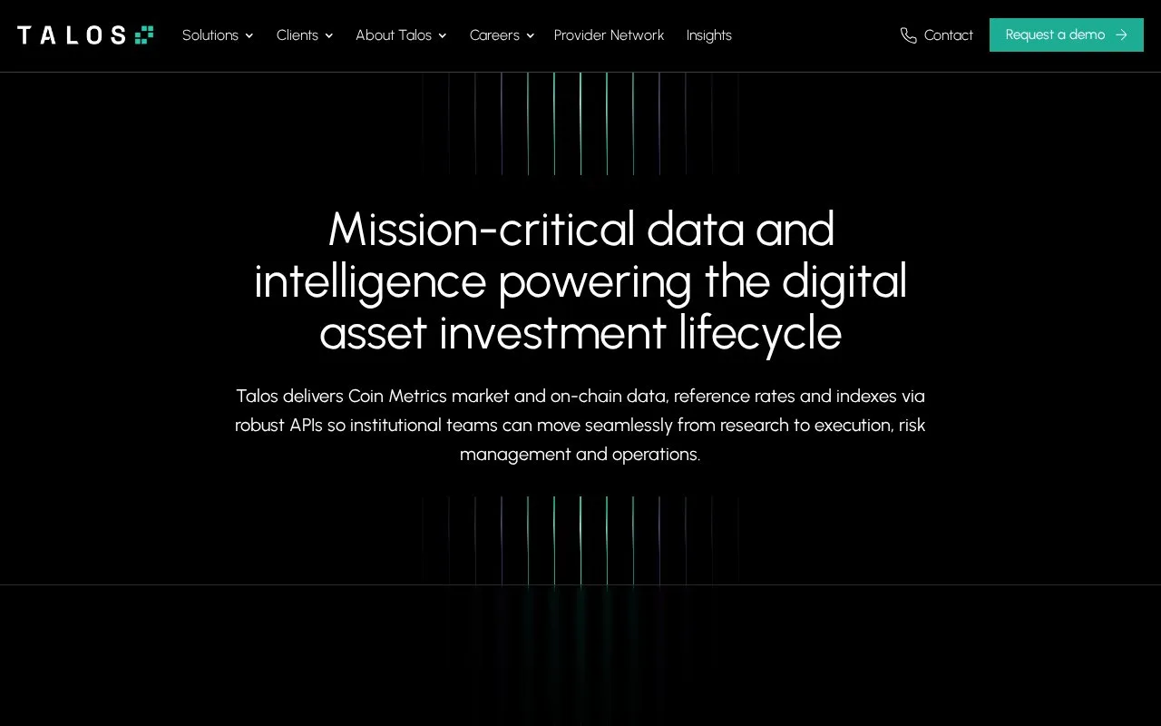 Screenshot of the Coin Metrics homepage