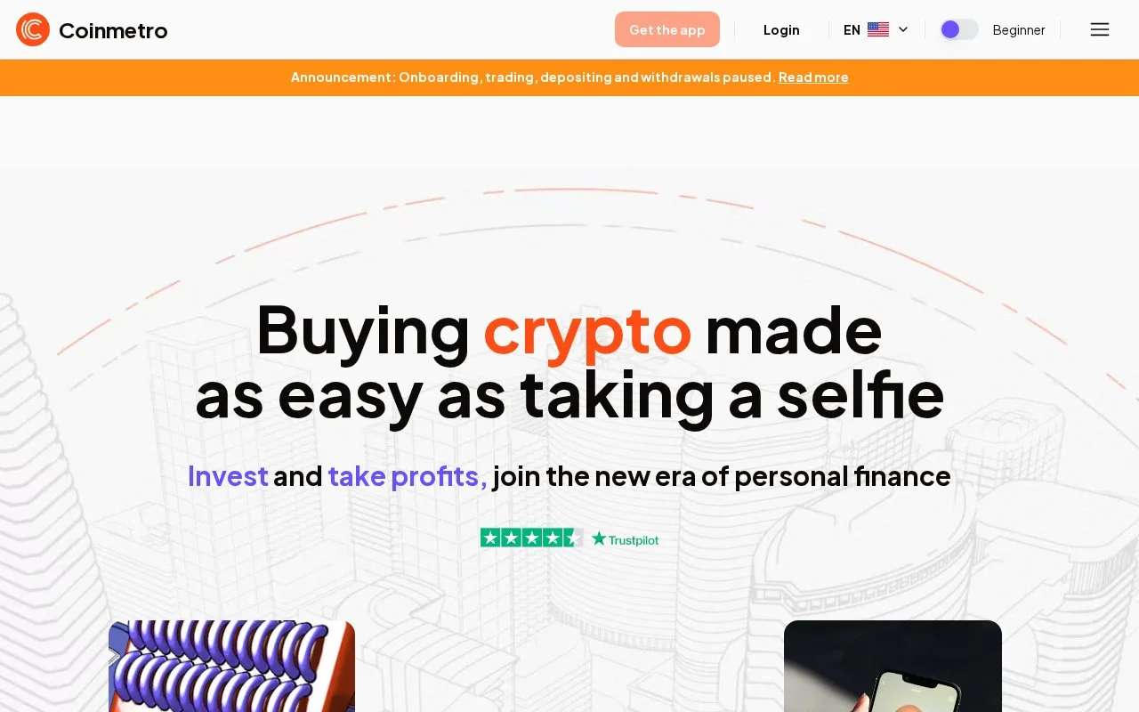 Screenshot of the Coinmetro homepage