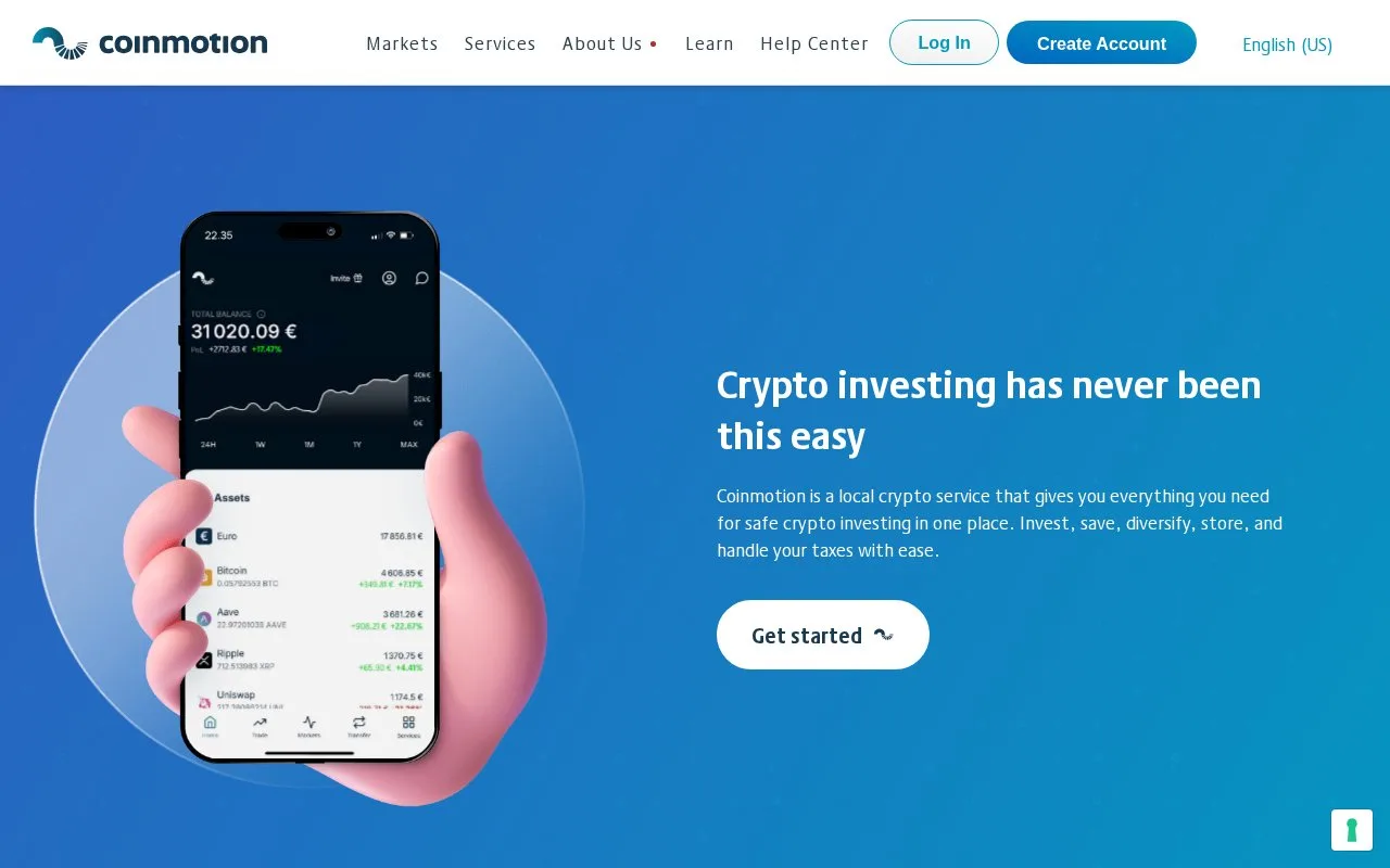 Screenshot of the Coinmotion homepage