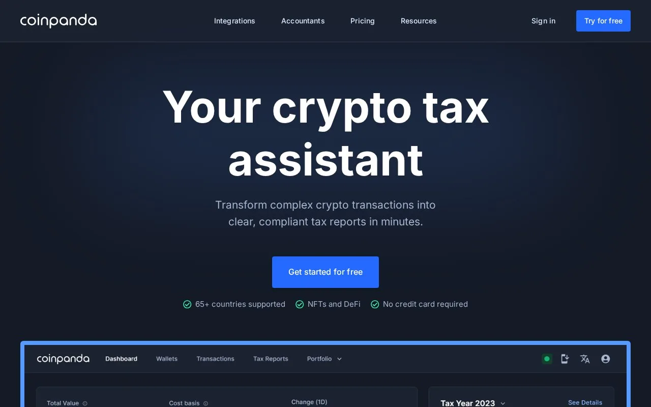 Screenshot of the Coinpanda homepage