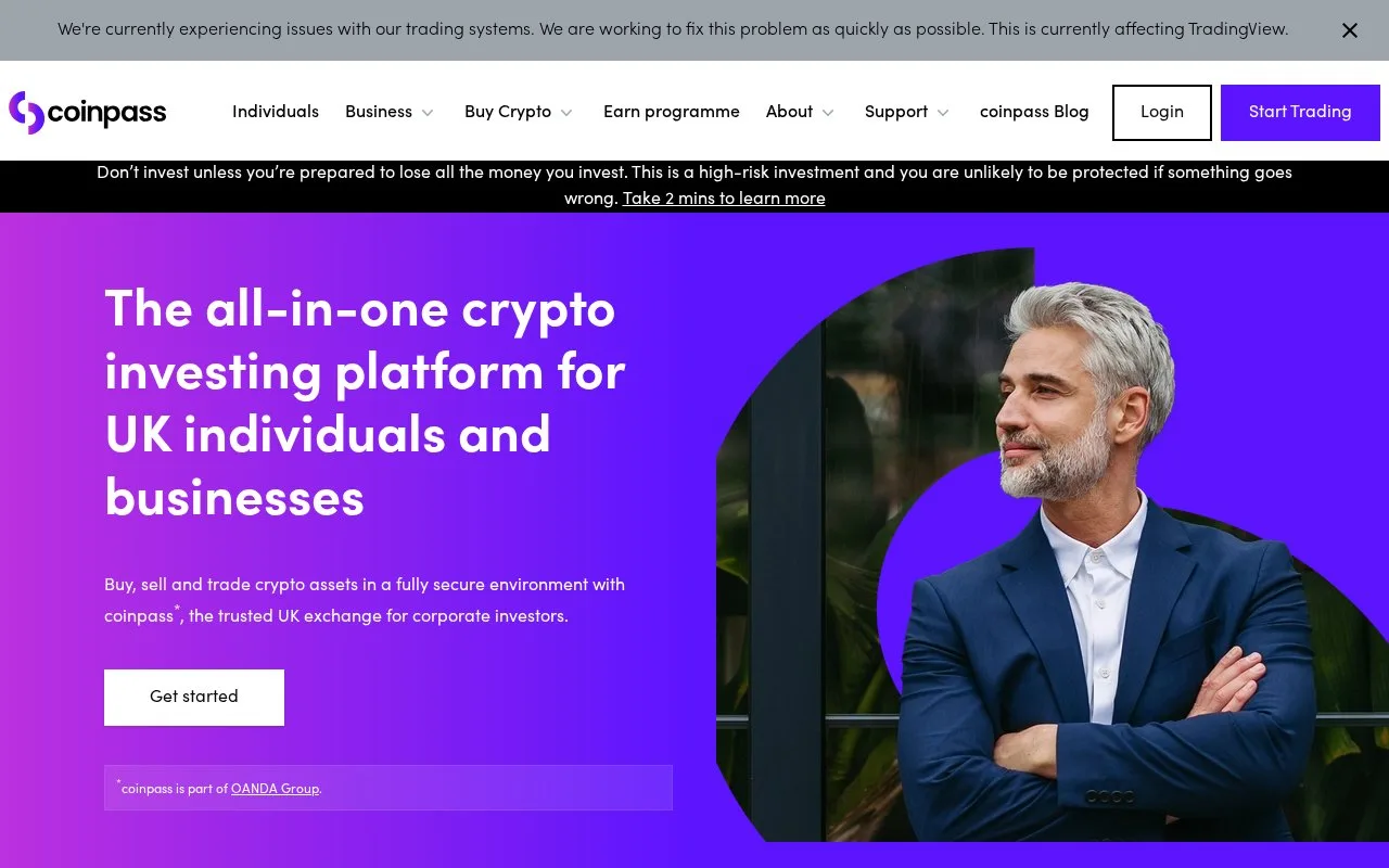 Screenshot of the Coinpass homepage