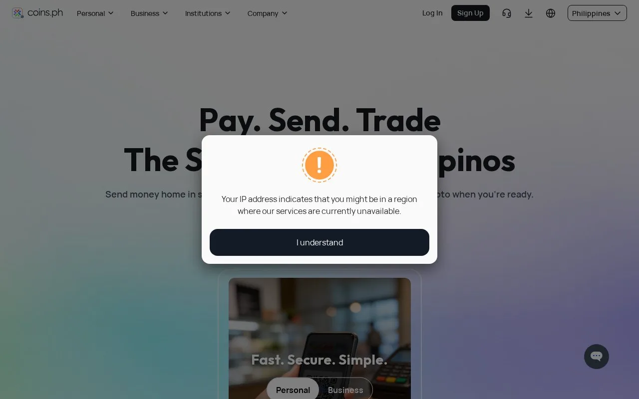 Screenshot of the Coins.ph homepage