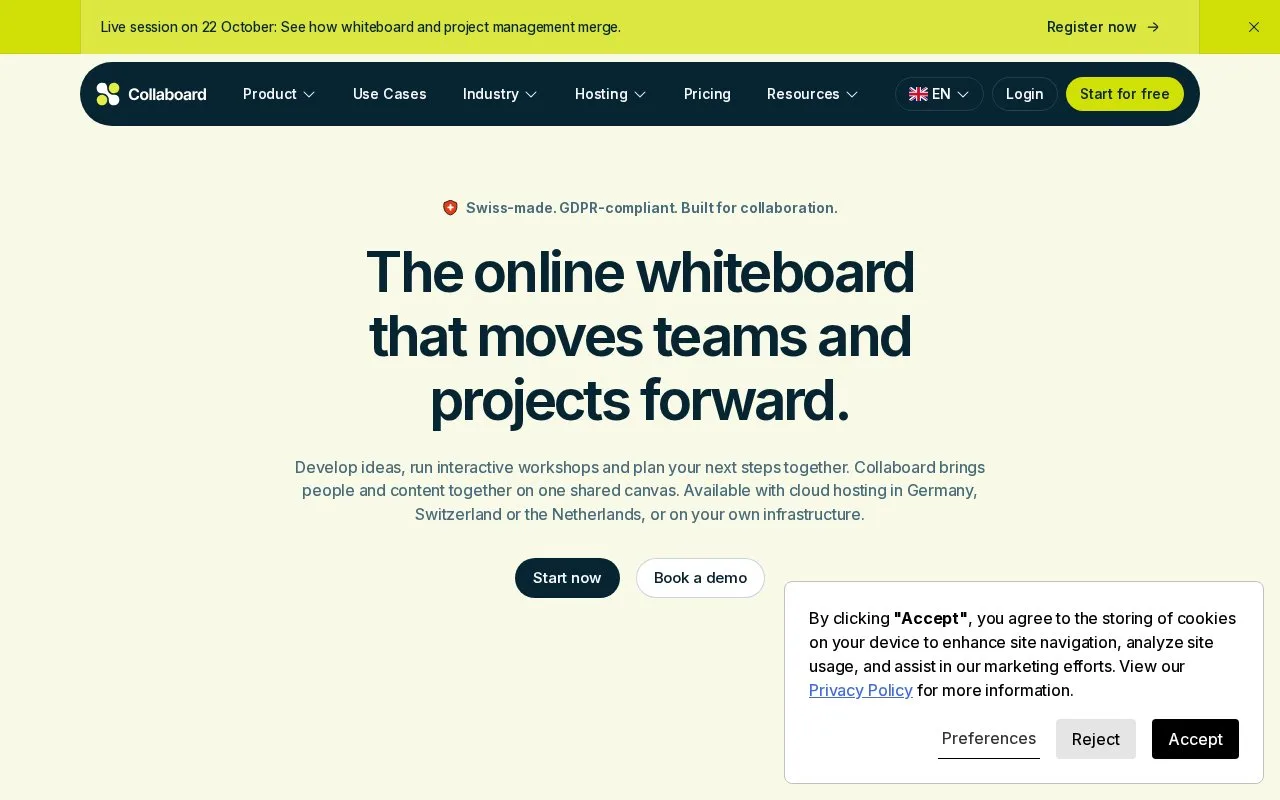 Screenshot of the Collaboard homepage