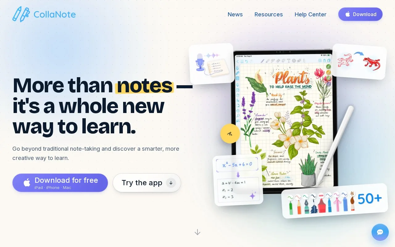 Screenshot of the CollaNote homepage