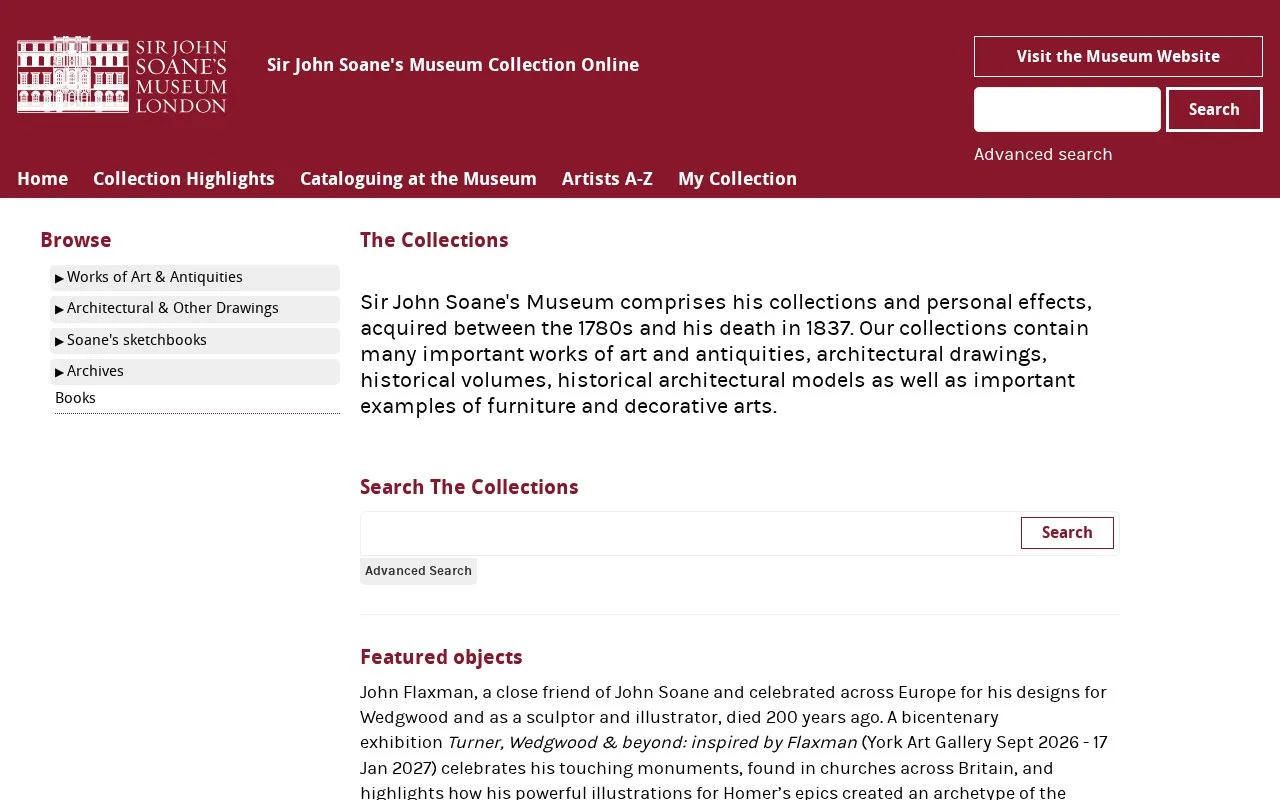 Screenshot of the Sir John Soane’s Museum Collection Images homepage