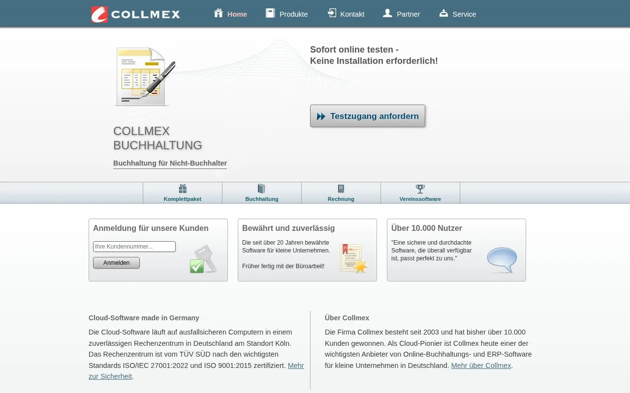 Screenshot of the Collmex homepage
