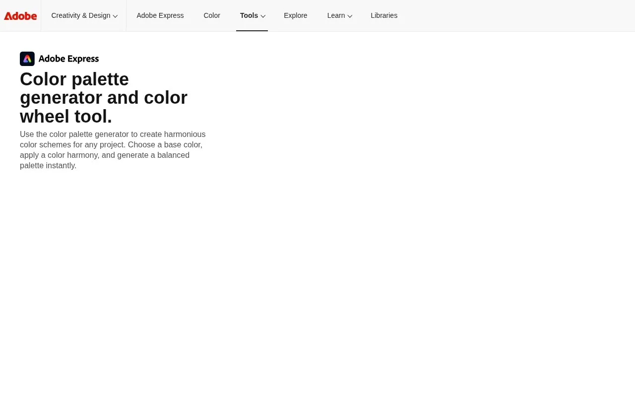 Screenshot of the Adobe Color Wheel homepage
