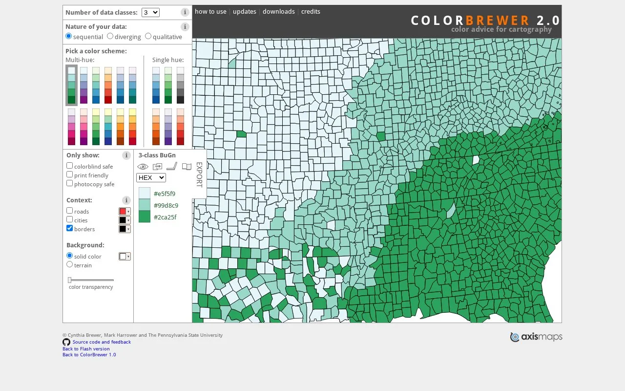 Screenshot of the ColorBrewer homepage
