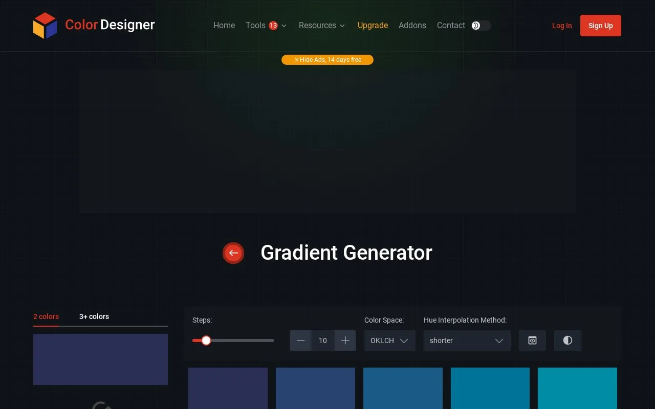 Screenshot of the Color Designer homepage
