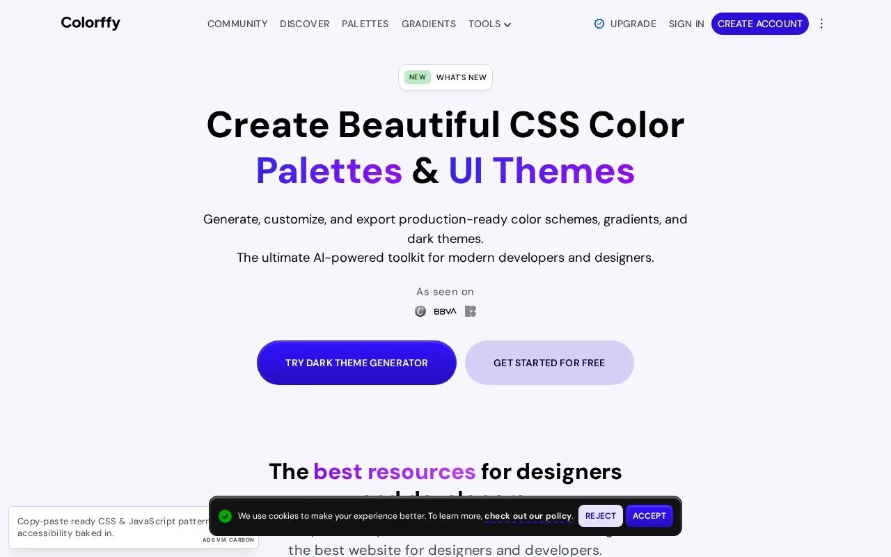 Screenshot of the Colorffy homepage