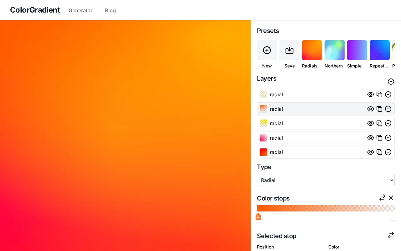Screenshot of the ColorGradient homepage