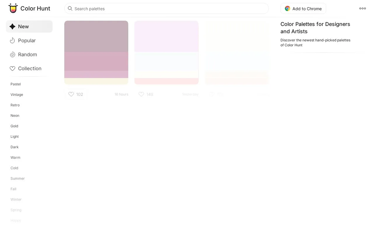Screenshot of the Color Hunt homepage