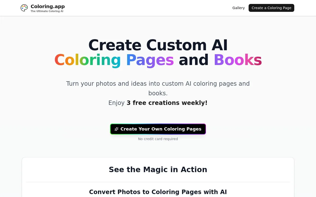 Screenshot of the Coloring.app homepage