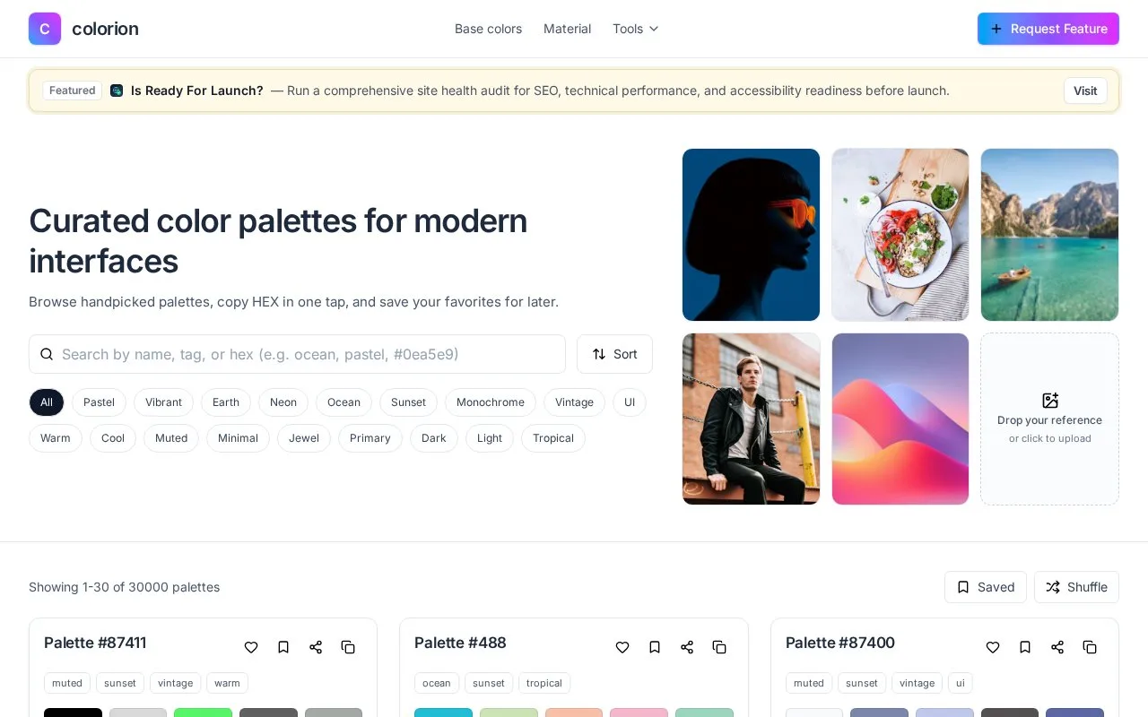 Screenshot of the Colorion homepage
