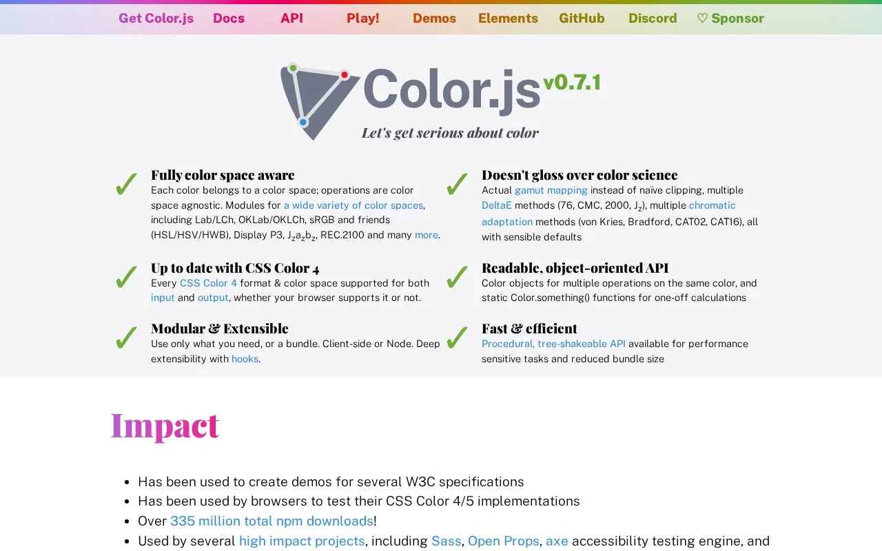 Screenshot of the Color.js homepage