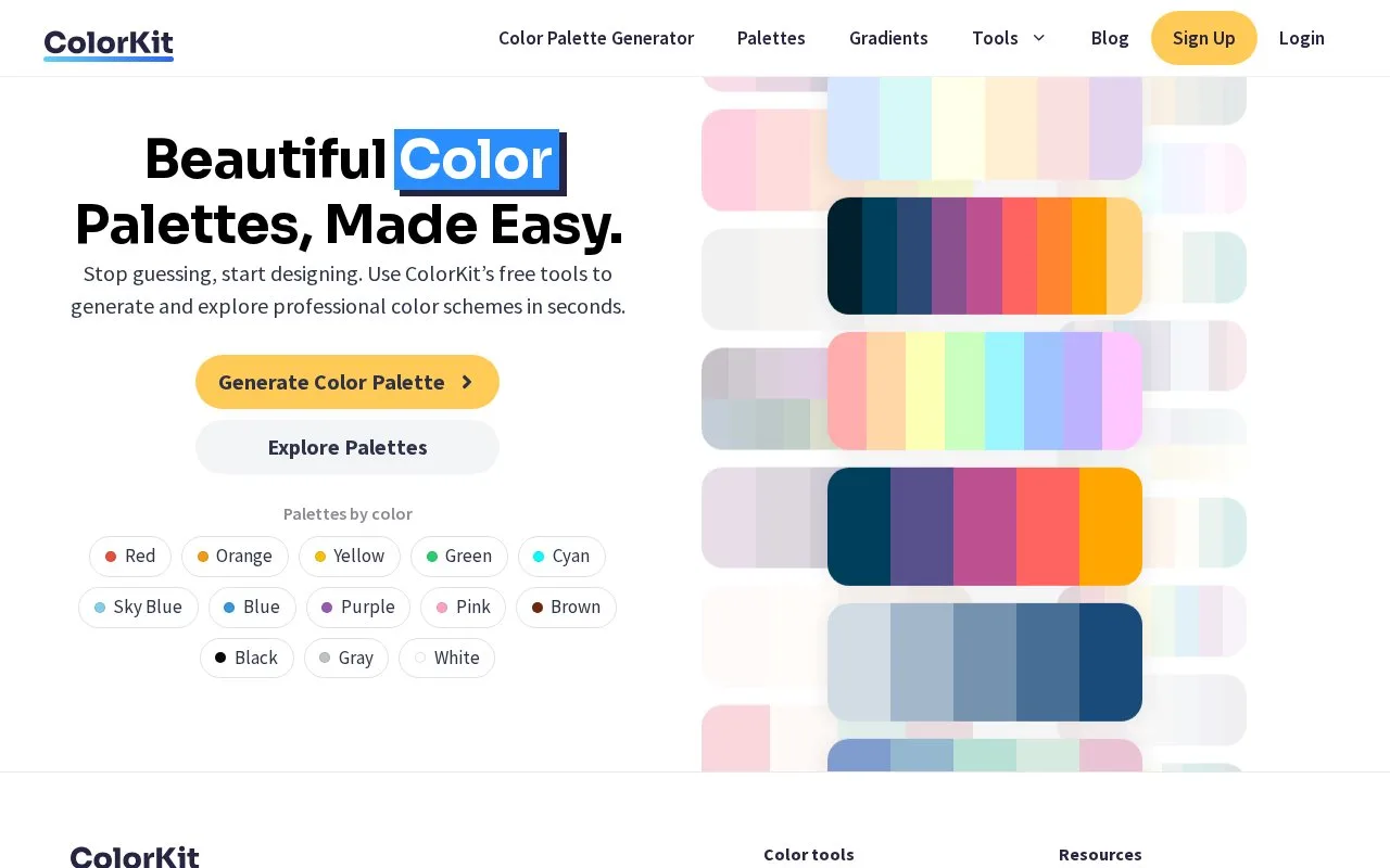 Screenshot of the ColorKit homepage