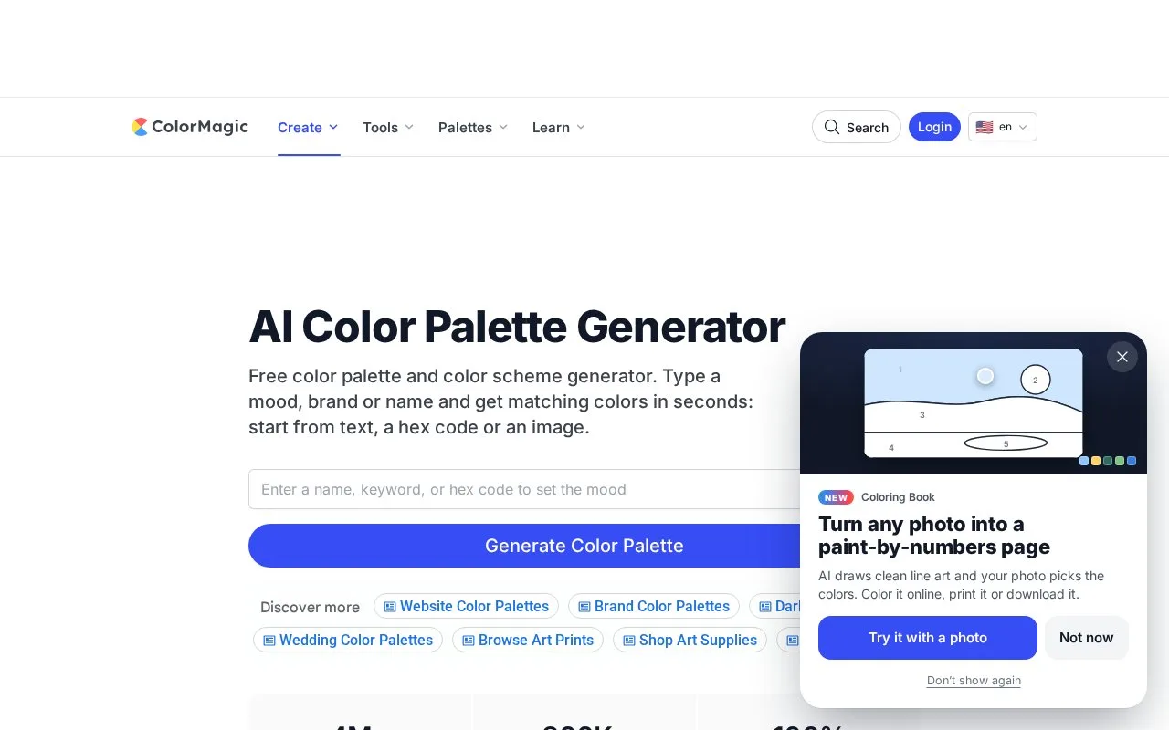 Screenshot of the ColorMagic homepage