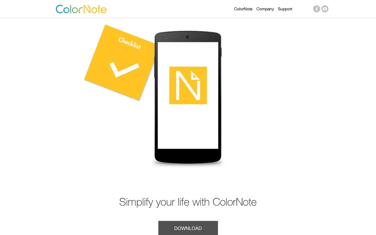 Screenshot of the ColorNote homepage