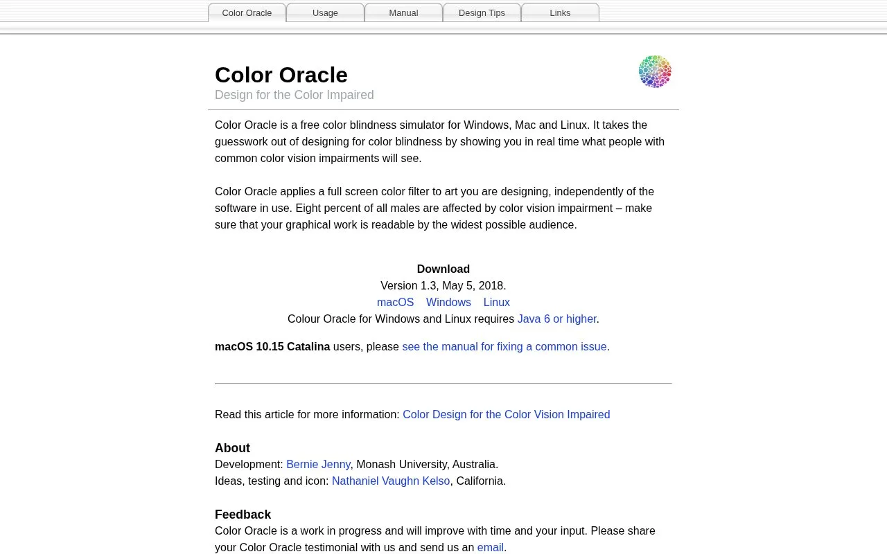Screenshot of the Color Oracle homepage