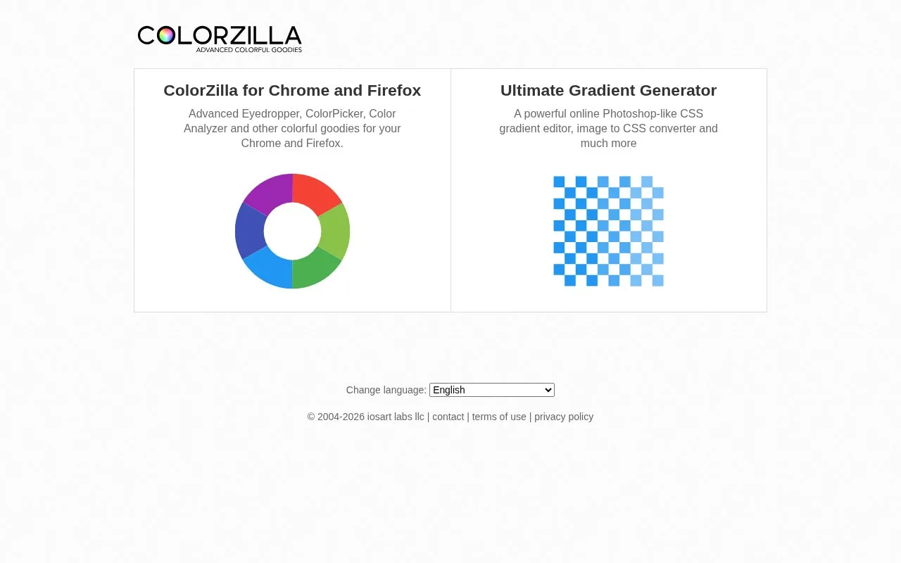 Screenshot of the ColorZilla homepage