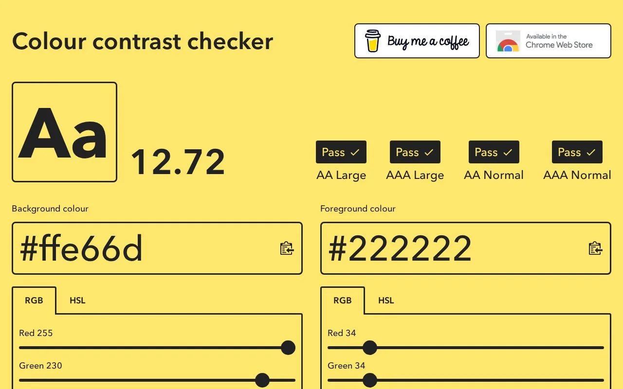 Screenshot of the Colour Contrast Checker homepage
