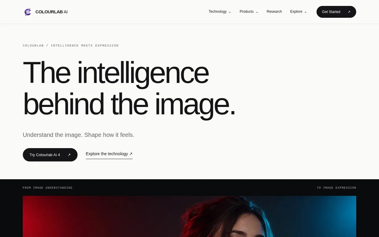 Screenshot of the Colourlab Ai homepage